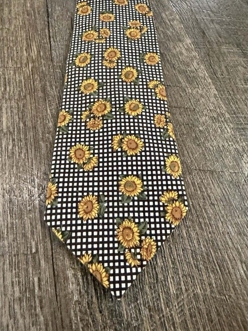 Vintage Beans McGee Necktie Sunflower 100% Cotton 80's Excellent